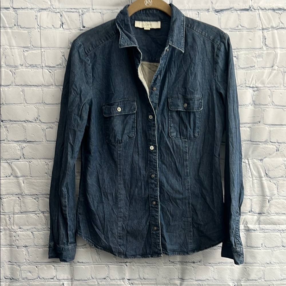 LOFT Blue Denim-like‎ Button-Up Shirt woman’s size Small
